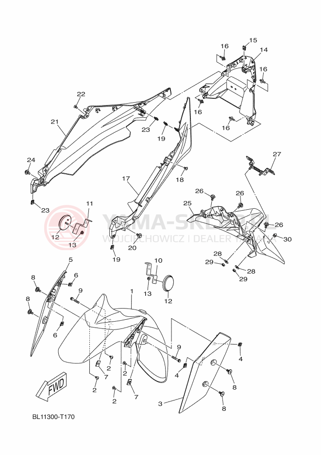 Schemat "błotnik" do Yamaha XMAX 400 ABS
