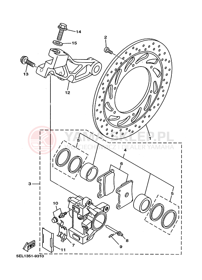 Schemat "Zacisk hamulcowy tylny" do Yamaha XVS1100 XVS11RC V STAR 1100
