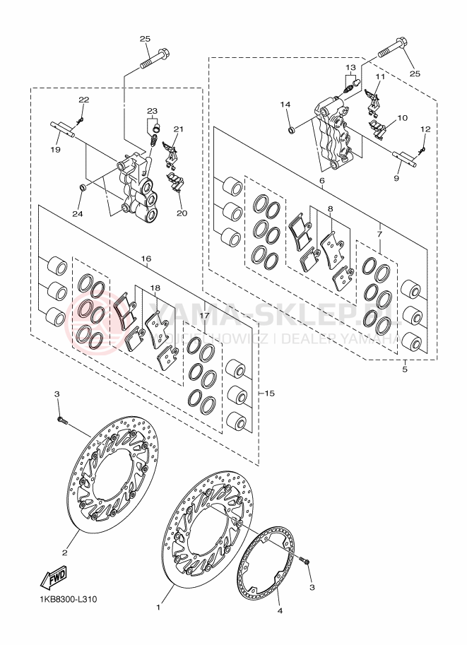 Schemat "Zacisk hamulcowy + tarcza przód" do Yamaha YZF-R1
