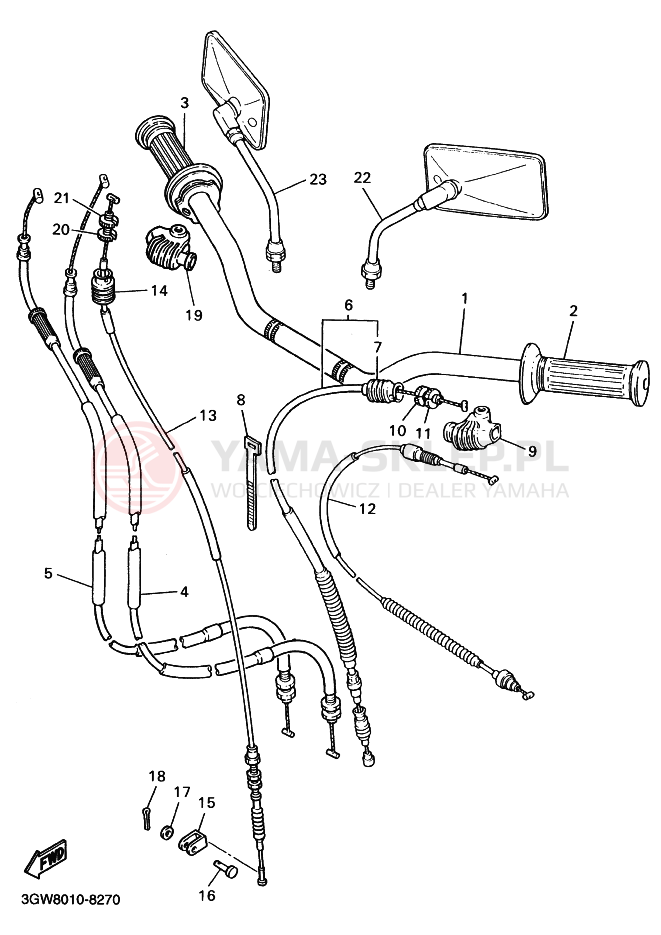 Schemat "Kierownica i osprzęt" do Yamaha SR400