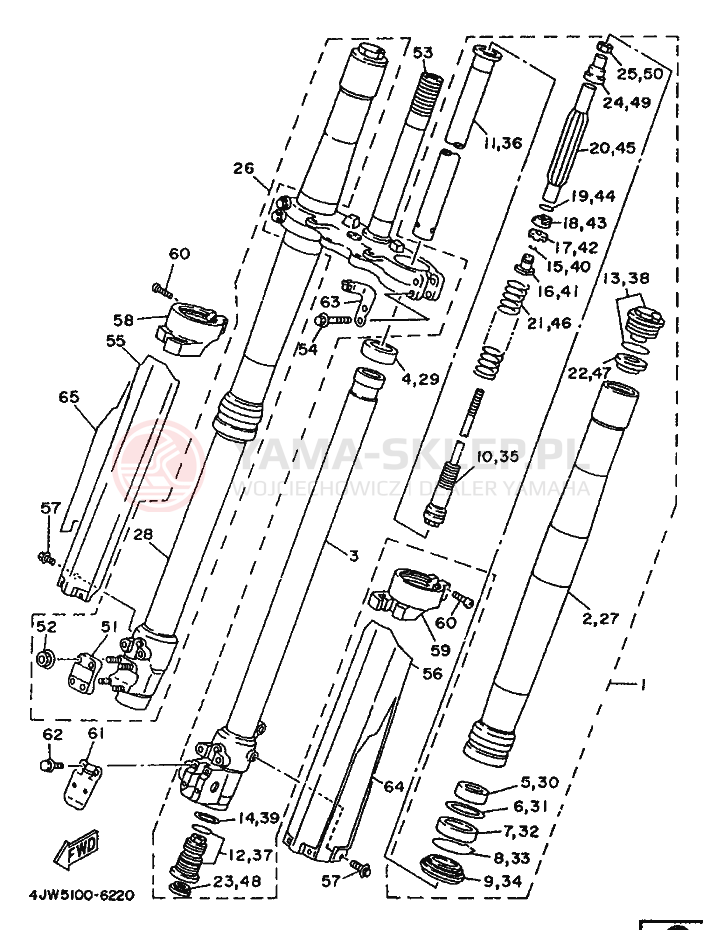 Schemat "Amortyzatory przód" do Yamaha WR250Z