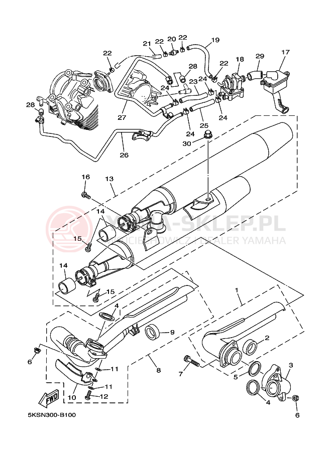 Schemat "Wydech końcowy" do Yamaha XVS1100A DRAGSTAR 1100 CLASSIC