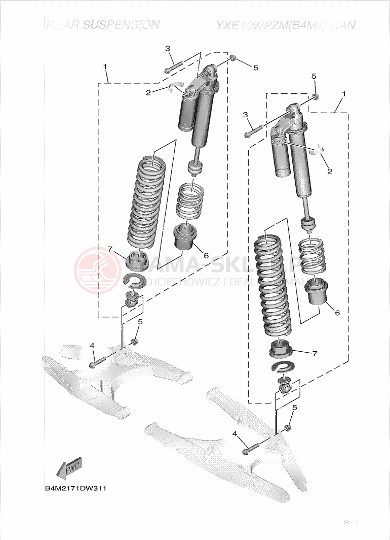 Schemat "zawieszenie tył" do Yamaha WOLVERINE RMAX2 EPS