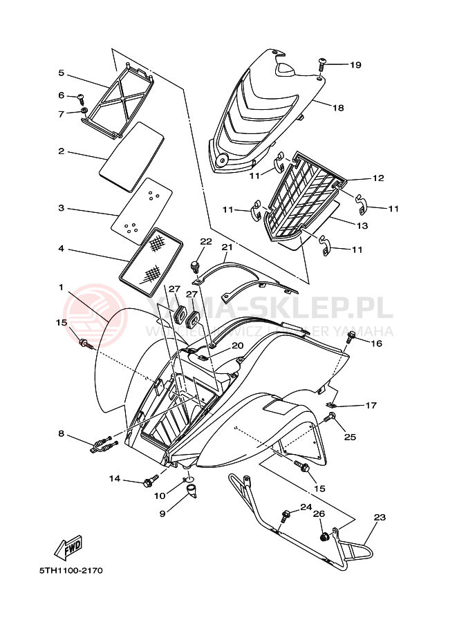Schemat "Przedni błotnik" do Yamaha YFM80WR
