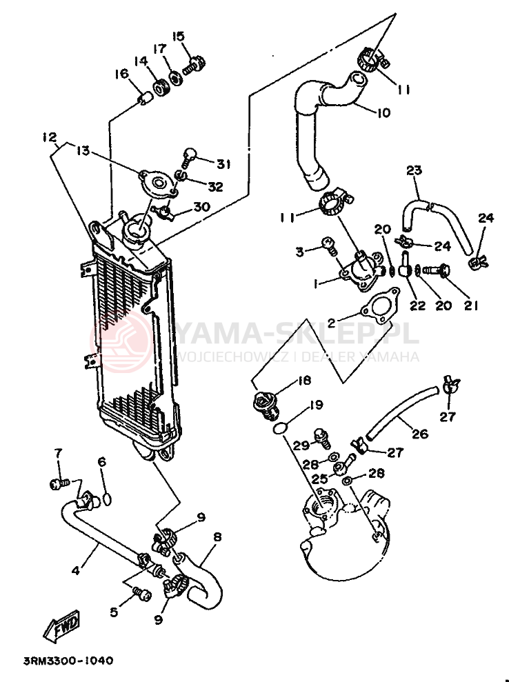 Schemat "Węże chłodnicy" do Yamaha DT125R