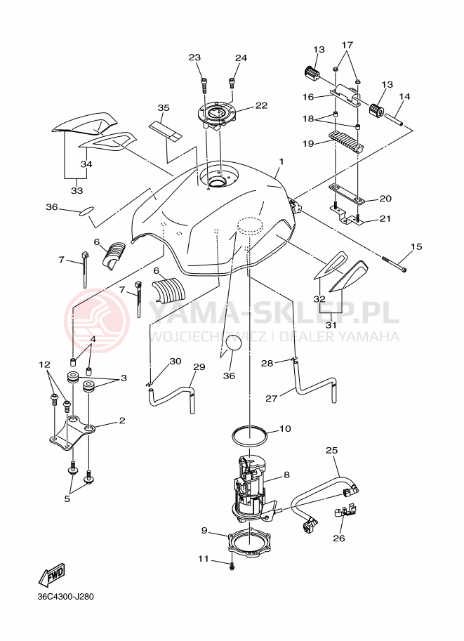 Schemat "zbiornik paliwa" do Yamaha XJ6F