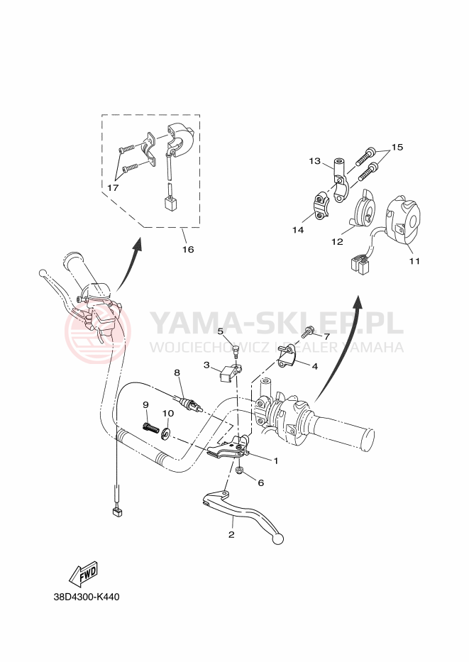 Schemat "Kierownica i osprzęt" do Yamaha GRIZZLY 350