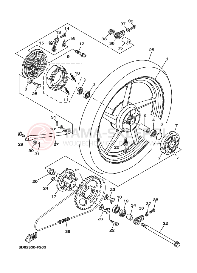 Schemat "Koło tył" do Yamaha YBR125ED