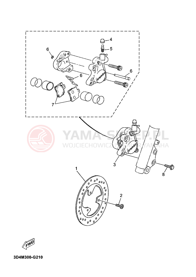 Schemat "Zacisk hamulcowy + tarcza przód" do Yamaha JOG R