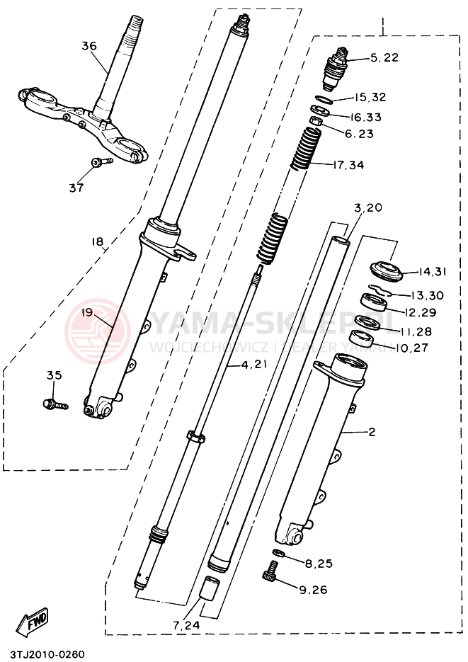 Schemat "Amortyzatory przód" do Yamaha FZR400RR-SP