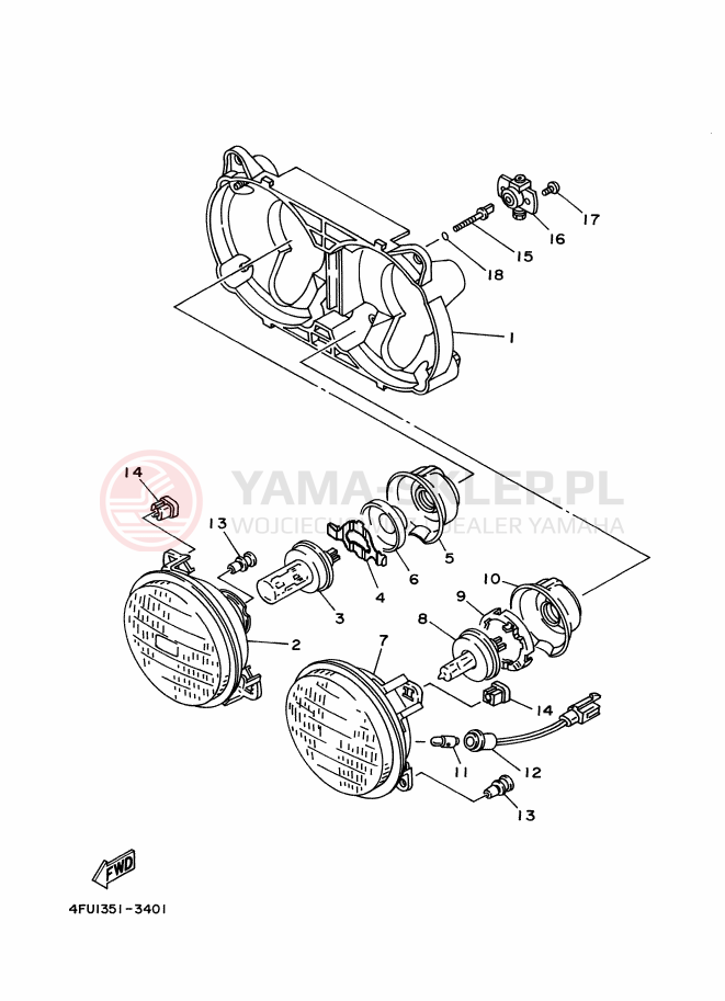 Schemat "Lampa przód" do Yamaha TDR125