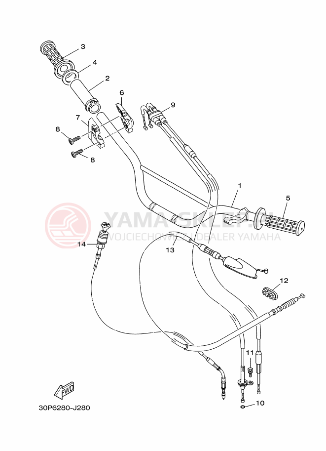 Schemat "Kierownica i osprzęt" do Yamaha TT-R125LWE