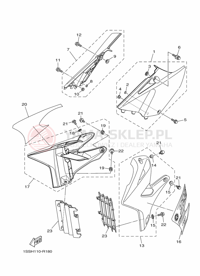 Schemat "Pokrywa boczna" do Yamaha YZ250X