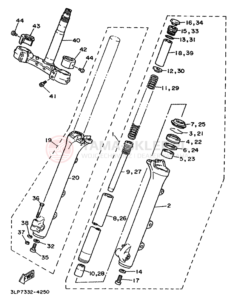 Schemat "Amortyzatory przód" do Yamaha XV1100 VIRAGO