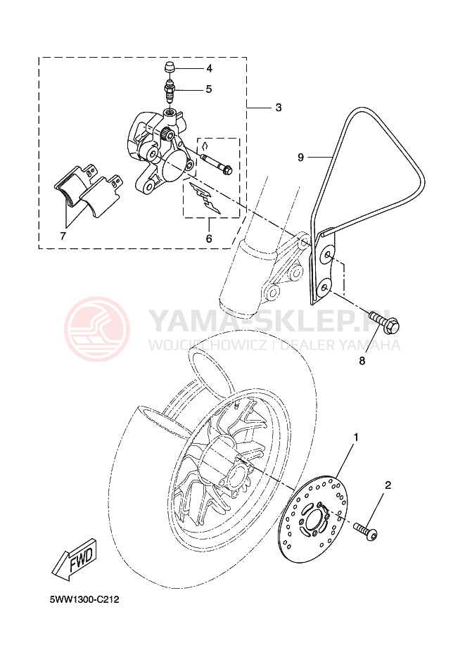 Schemat "Zacisk hamulcowy + tarcza przód" do Yamaha BWS