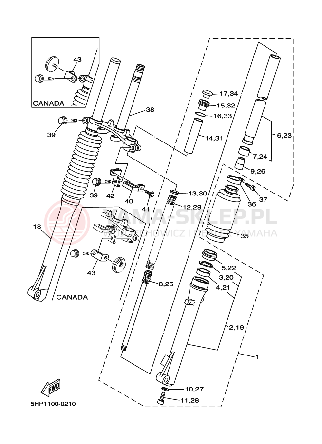 Schemat "Amortyzatory przód" do Yamaha TT-R125