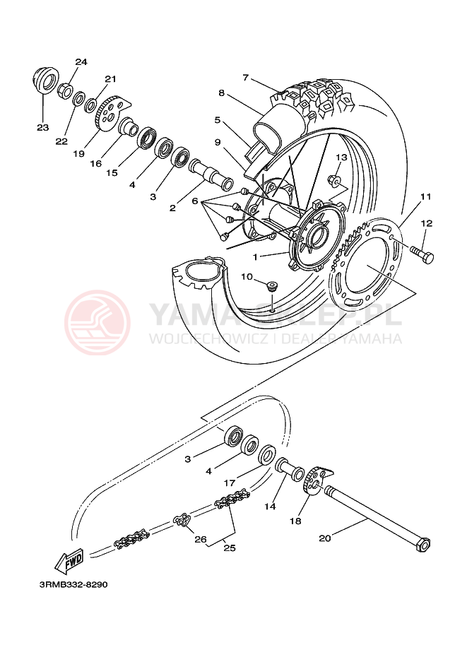 Schemat "Koło tył" do Yamaha DT125R