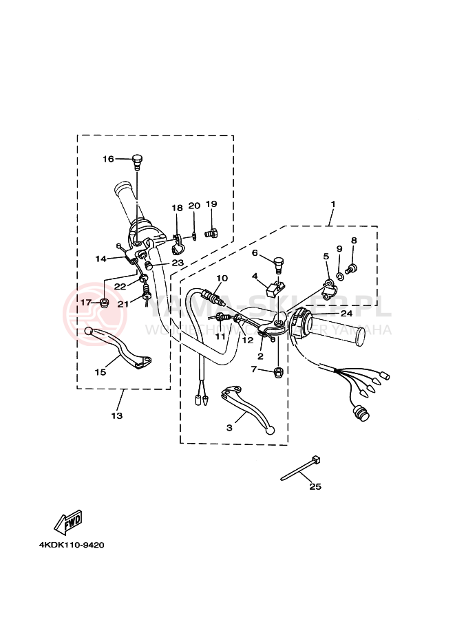 Schemat "Kierownica i osprzęt" do Yamaha YFB250FW