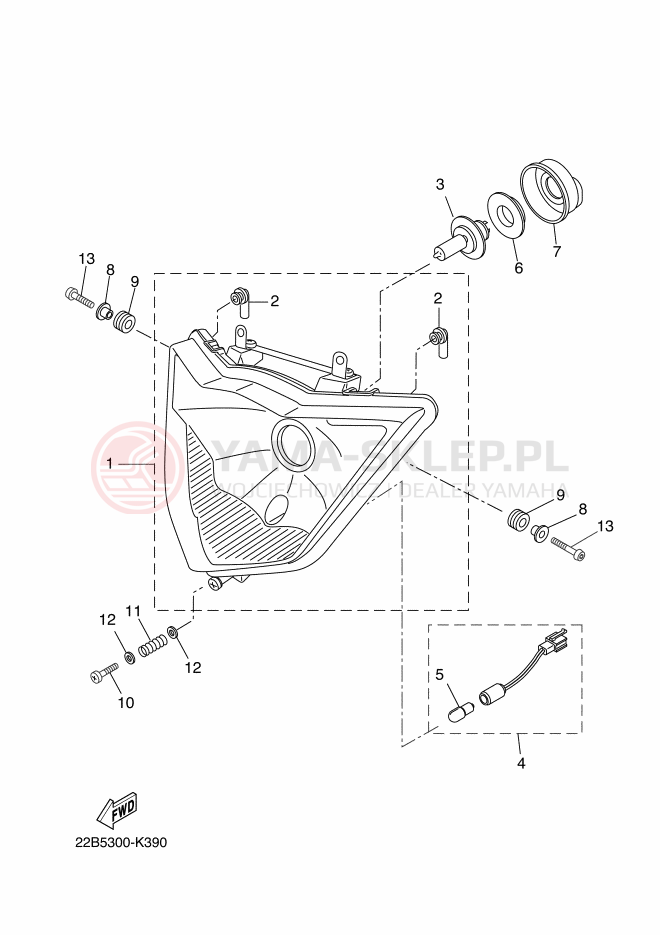 Schemat "Lampa przód" do Yamaha WR125X