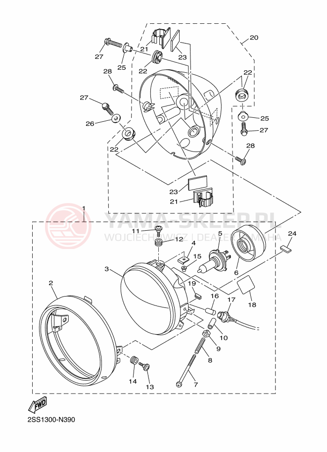 Schemat "Lampa przód" do Yamaha XVS1300 CUSTOM