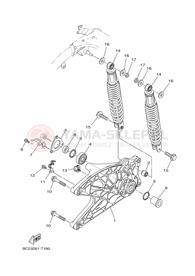 Schemat "wahacz, zawieszenie tył" do Yamaha NMAX 150