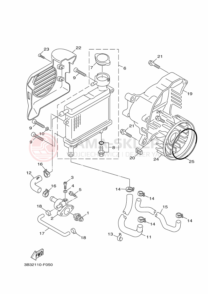 Schemat "Węże chłodnicy" do Yamaha BOOSTER X