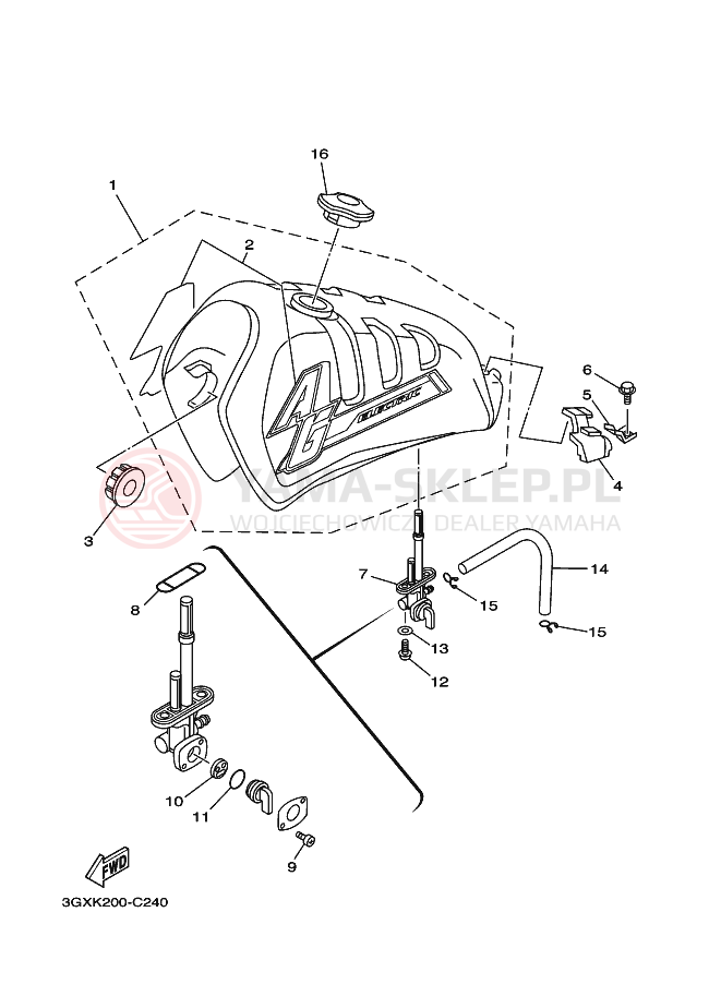 Schemat "zbiornik paliwa" do Yamaha AG200F