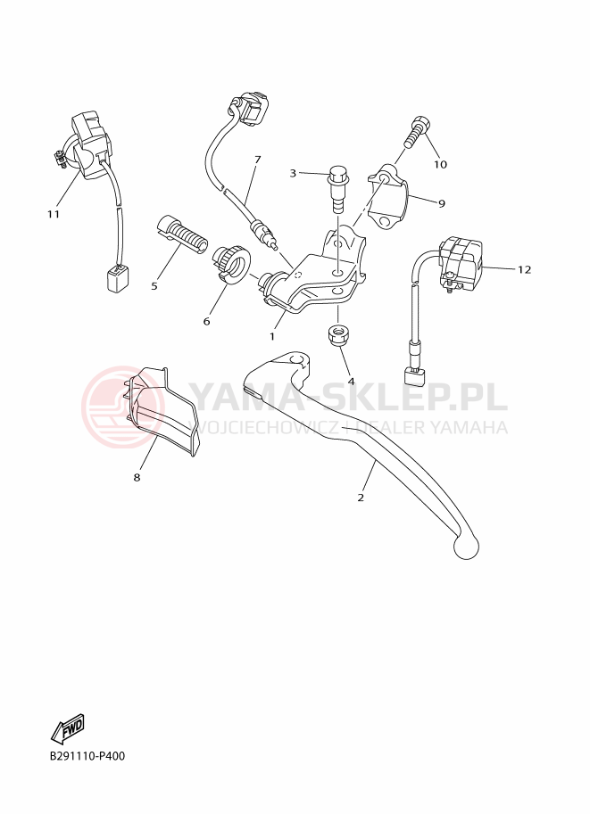 Schemat "Kierownica i osprzęt" do Yamaha WR250F