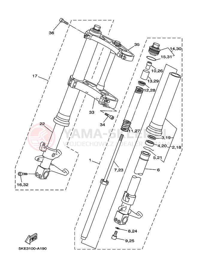 Schemat "Amortyzatory przód" do Yamaha TZ250