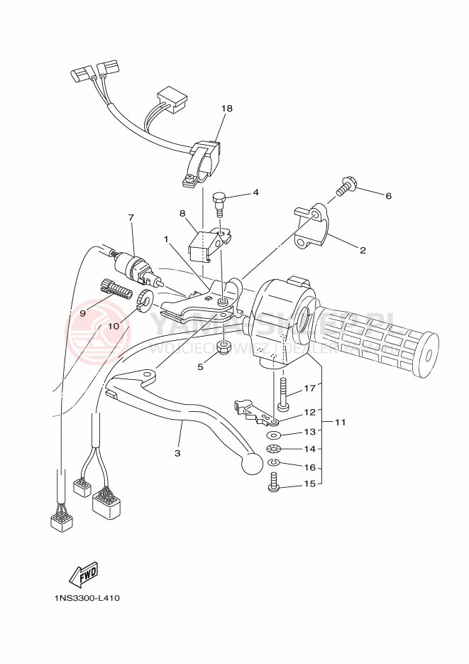 Schemat "Kierownica i osprzęt" do Yamaha GRIZZLY 350 4WD