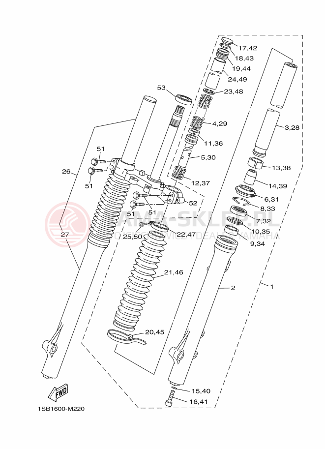 Schemat "Amortyzatory przód" do Yamaha XTZ125E