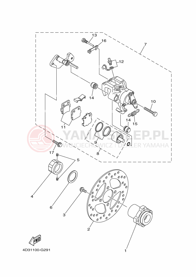 Schemat "Zacisk hamulcowy tylny" do Yamaha YFM250R