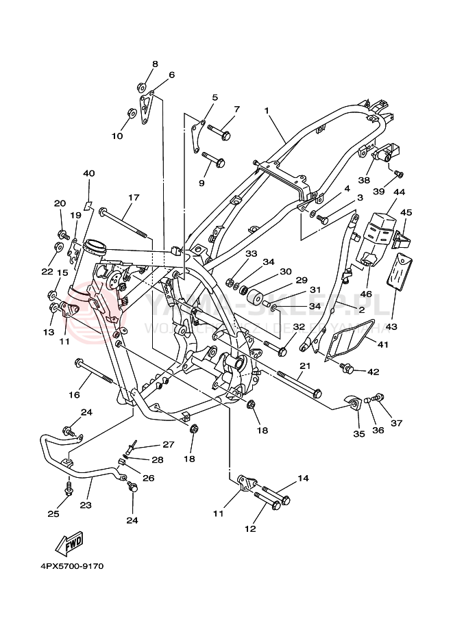 Schemat "rama" do Yamaha TT250R TT250RS