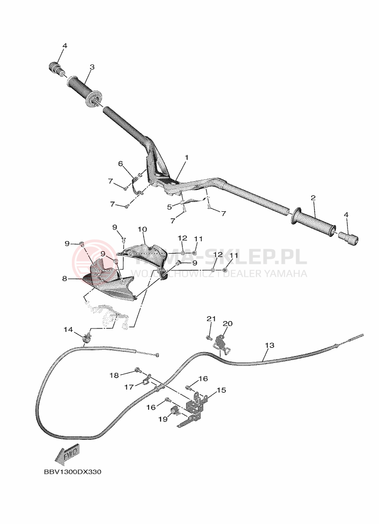 Schemat "Kierownica i osprzęt" do Yamaha TMAX
