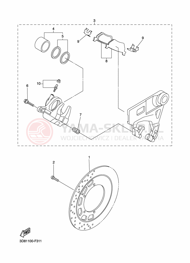 Schemat "Zacisk hamulcowy tylny" do Yamaha XVS950A