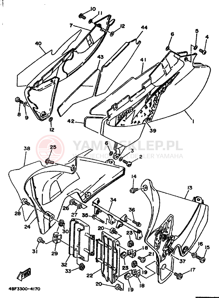 Schemat "POKRYWA BOCZNA I ZBIORNIK OLEJU" do Yamaha WR200R