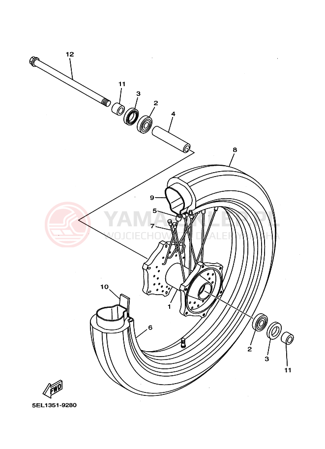 Schemat "Koło przód" do Yamaha XVS1100 DRAGSTAR 1100