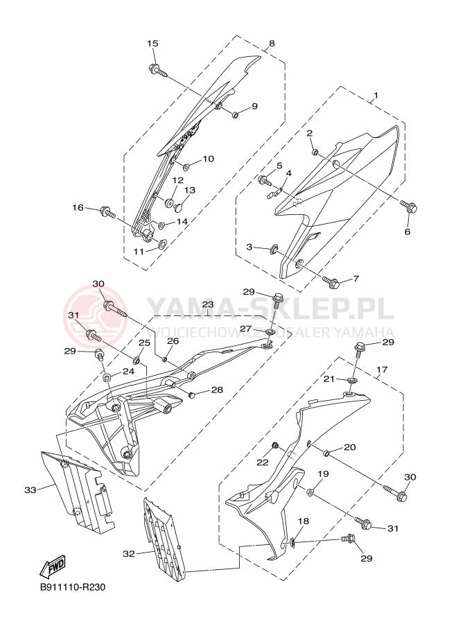 Schemat "Pokrywa boczna" do Yamaha YZ450FX