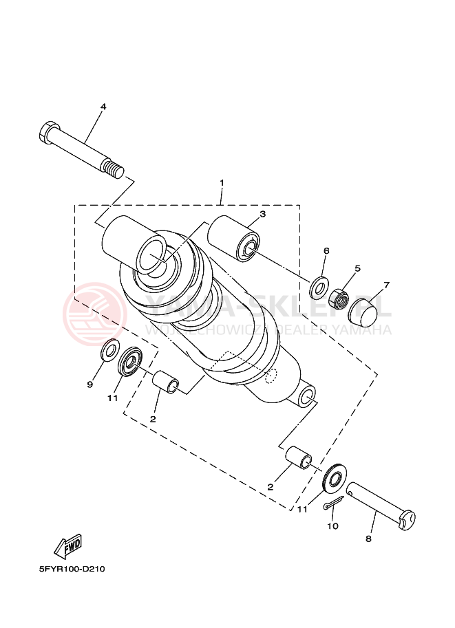 Schemat "zawieszenie tył" do Yamaha TW200E TW200T