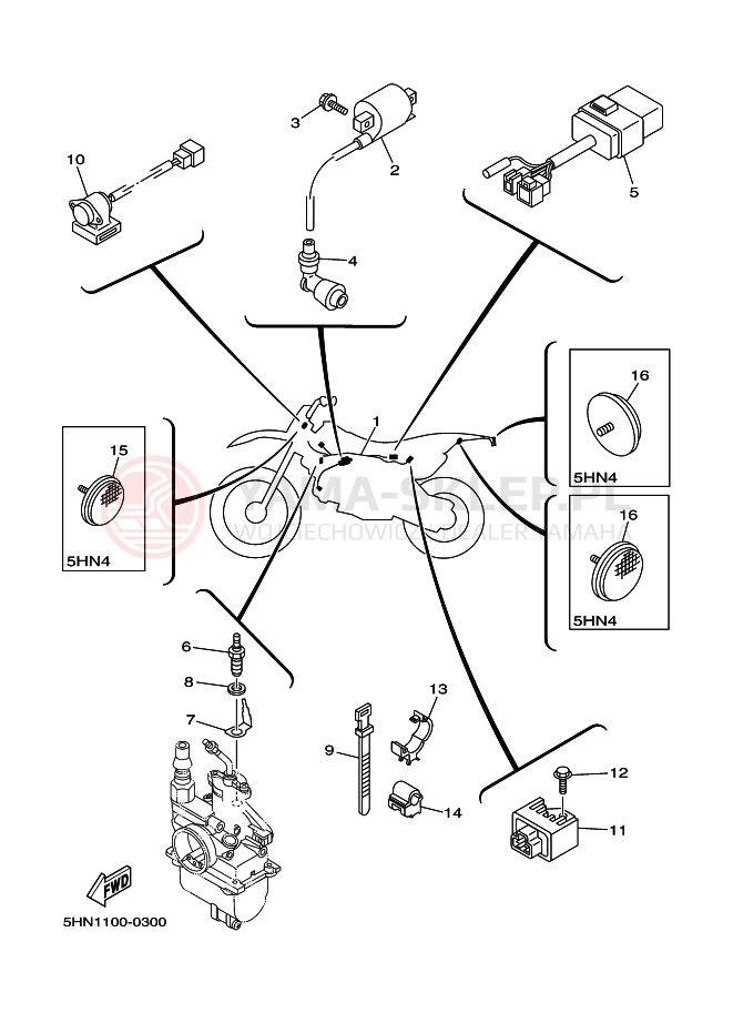 Schemat "układ elektryczny" do Yamaha TTR90