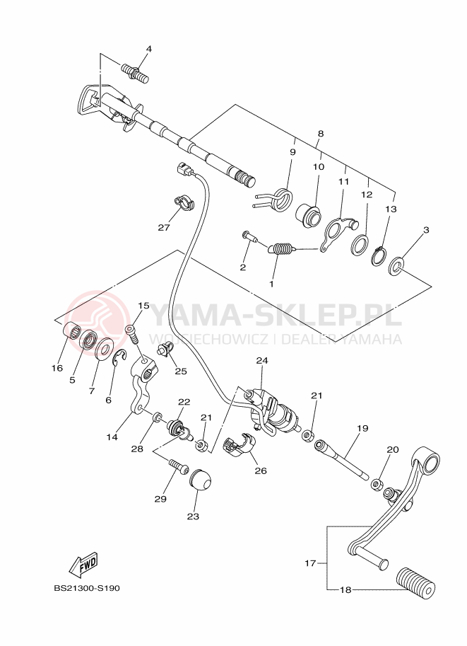 Schemat "Dźwignia zmiany biegów, wałek" do Yamaha MT-09 ABS