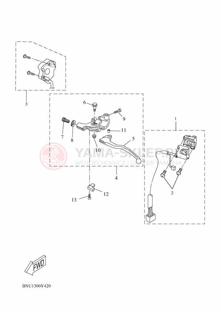 Schemat "Kierownica i osprzęt" do Yamaha YZF-R125