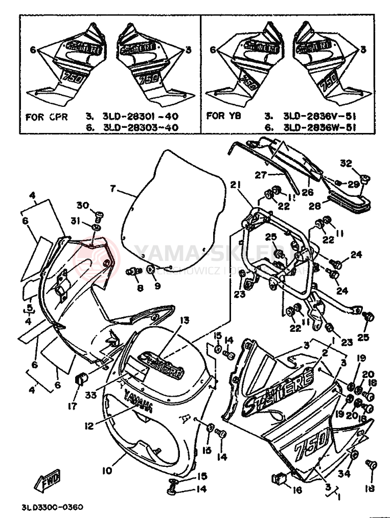 Schemat "elementy nadwozia" do Yamaha XTZ750 SUPERTENERE