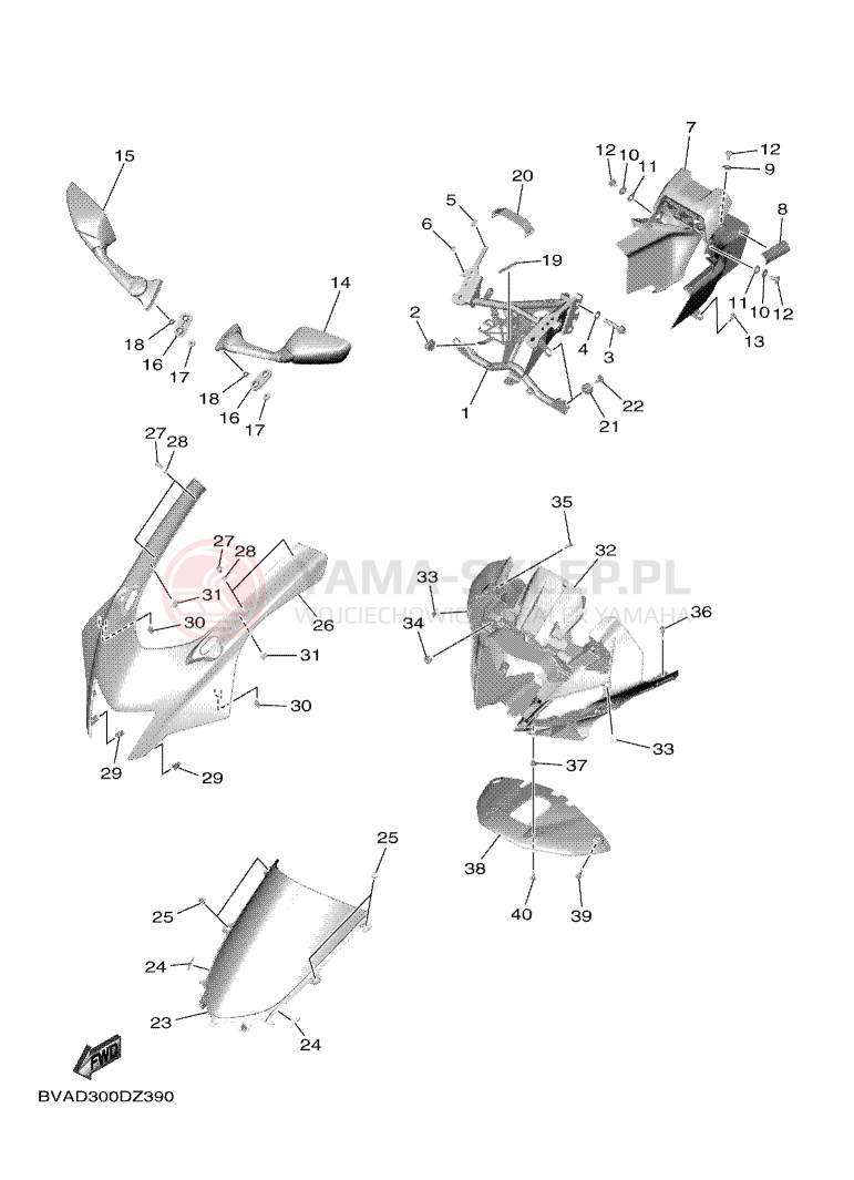 Schemat "Obudowa silnika" do Yamaha R7