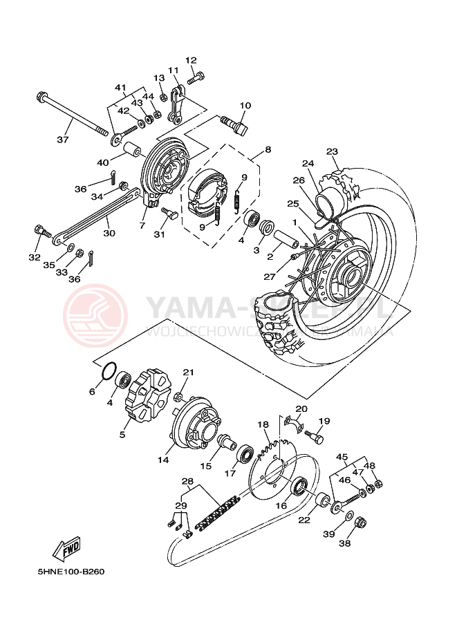 Schemat "Koło tył" do Yamaha TT-R90