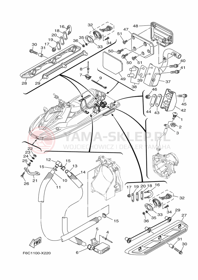 Schemat "HULL & DECK" do Yamaha JB1050-X