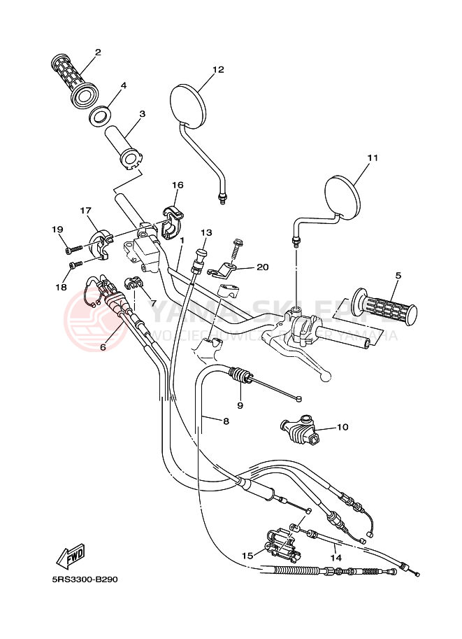 Schemat "Kierownica i osprzęt" do Yamaha TW125