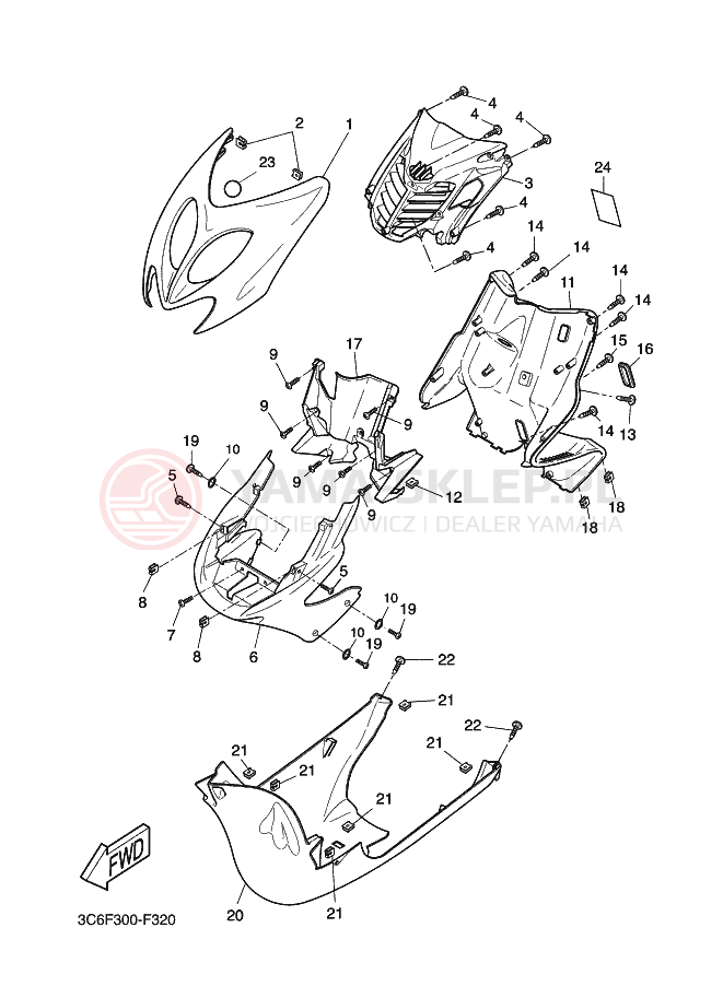 Schemat "Nadwozie przód" do Yamaha AEROX