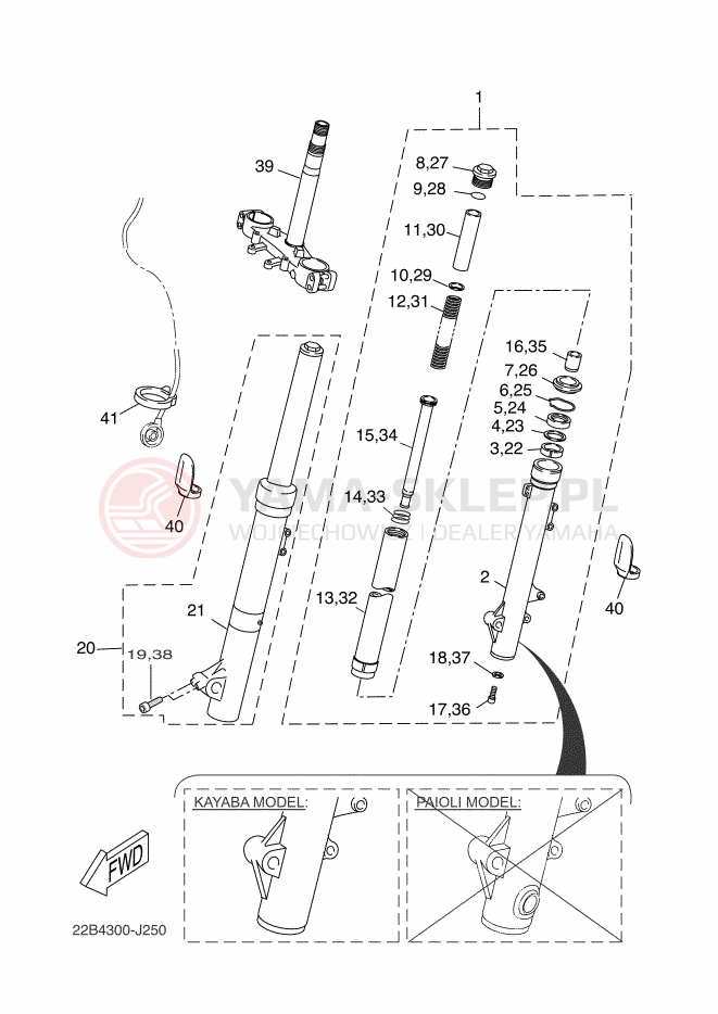 Schemat "Amortyzatory przód" do Yamaha WR125X