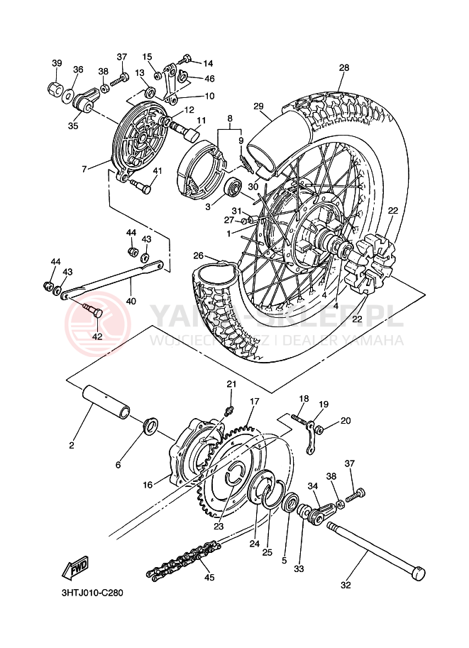 Schemat "Koło tył" do Yamaha SR400